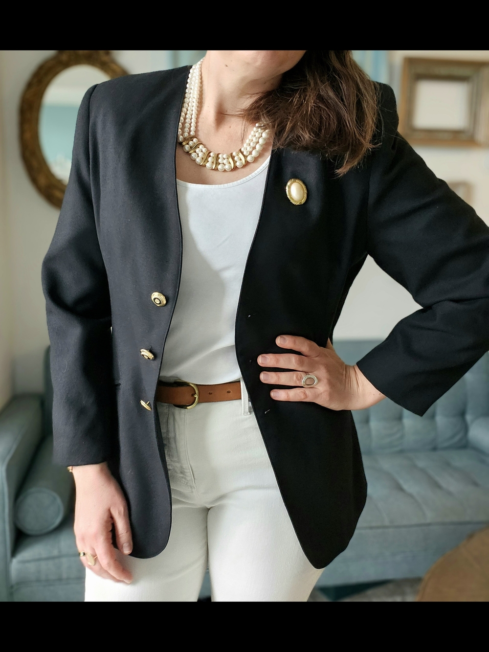 Vintage Wool Classic Black Women's Blazer with Gold Buttons Made In Canada